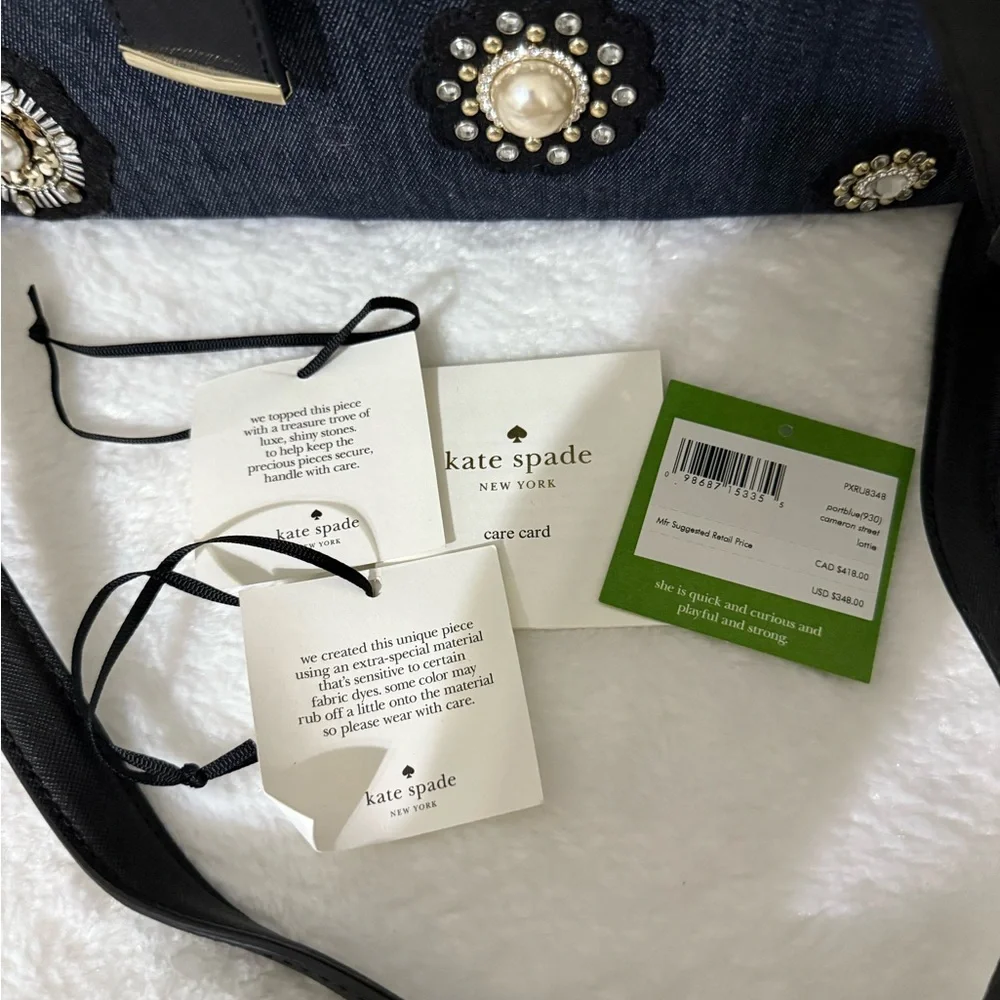 Kate Spade NWOT Embellished Cameron Street Lottie Denim Blue Pearls Orig $348 - Picture 13 of 14